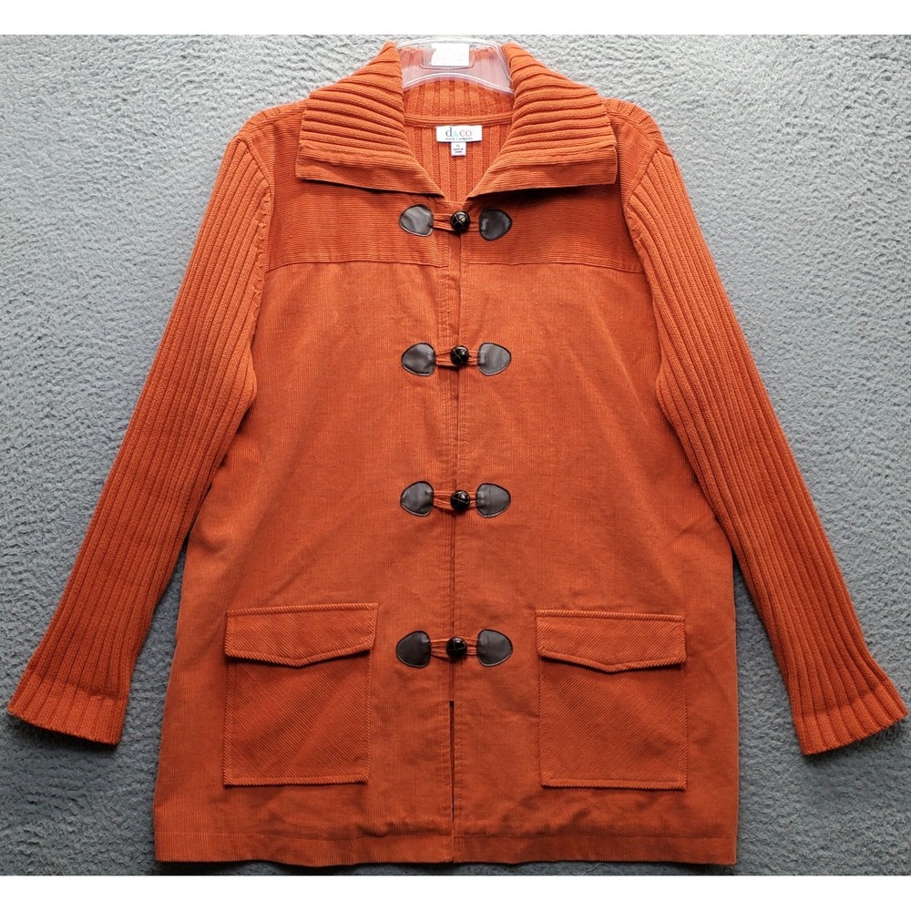 Denim & Co. Corduroy Duffle Coat Womens XL Orange Knit Long Sleeve Toggle Front